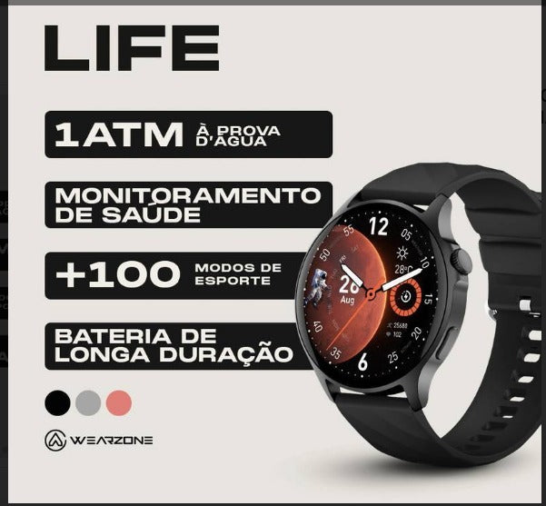 LIFE WEARZONE | À PROVA D'ÁGUA 1 ATM | ESPORTIVO | AMOLED | BATERIA DE LONGA DURAÇÃO