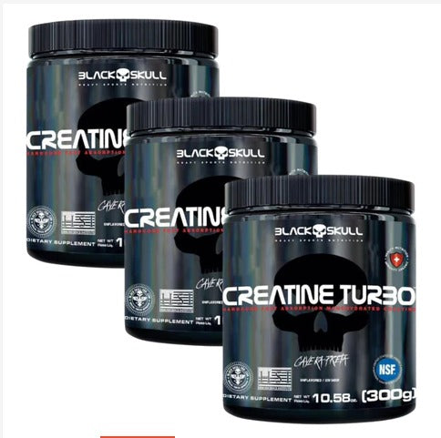 Kit 3x Creatina Monohidratada 300g (cada) Creatine turbo Blackskull USA