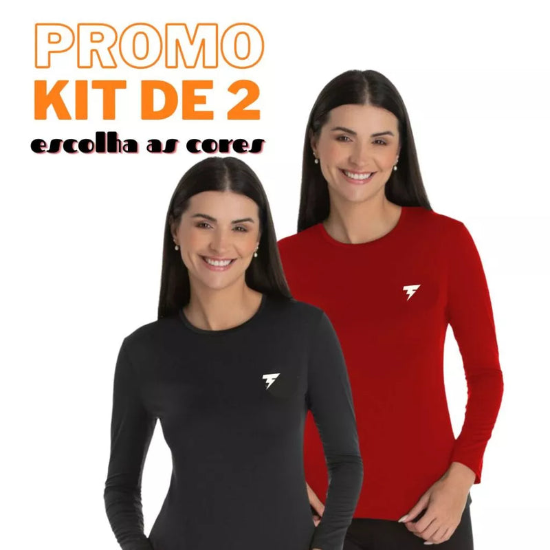 Kit 2 Camiseta Feminina Proteção Solar UV+50 Segunda Pele Moda Praia