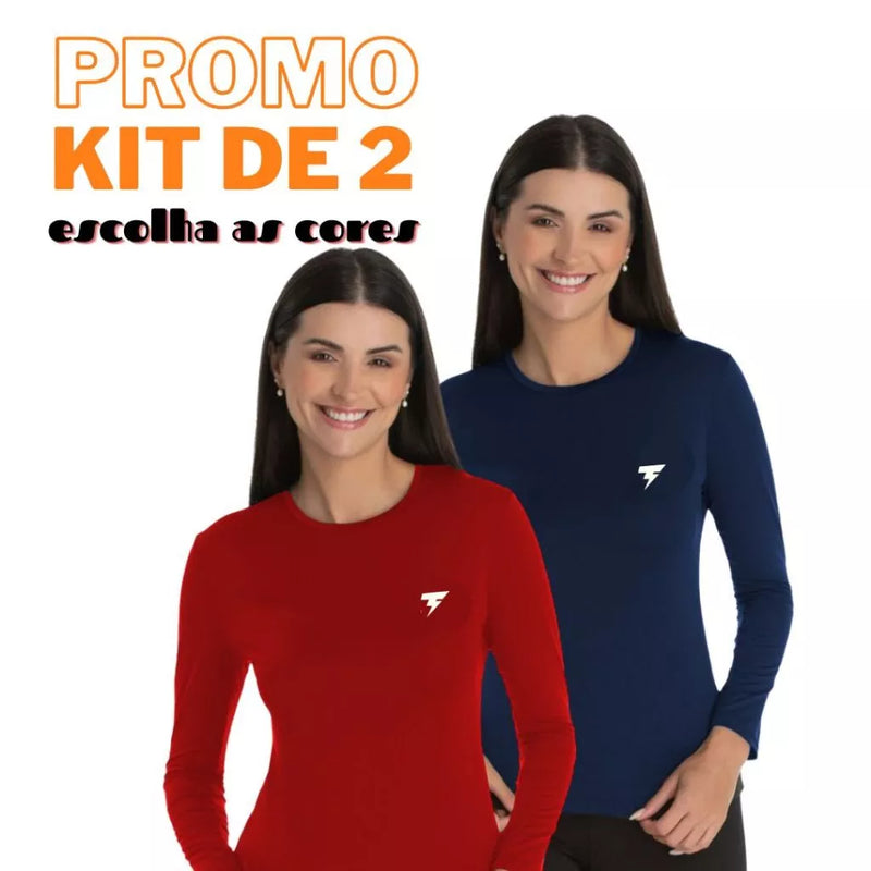 Kit 2 Camiseta Feminina Proteção Solar UV+50 Segunda Pele Moda Praia