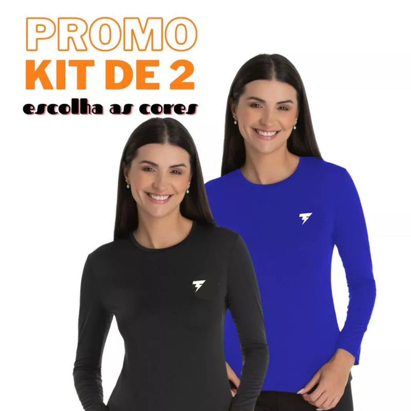 Kit 2 Camiseta Feminina Proteção Solar UV+50 Segunda Pele Moda Praia