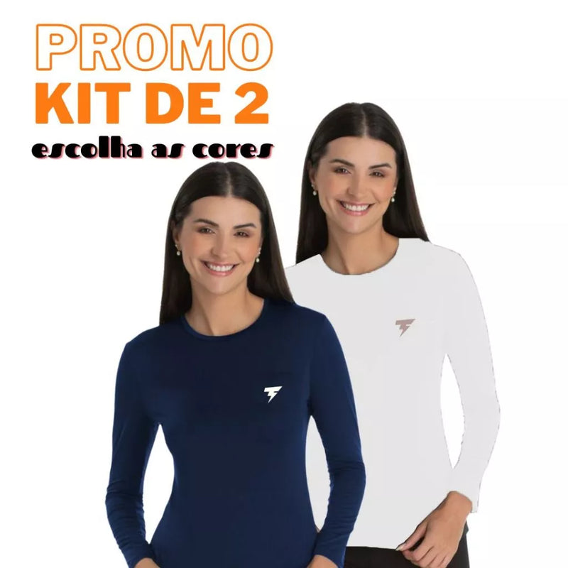 Kit 2 Camiseta Feminina Proteção Solar UV+50 Segunda Pele Moda Praia