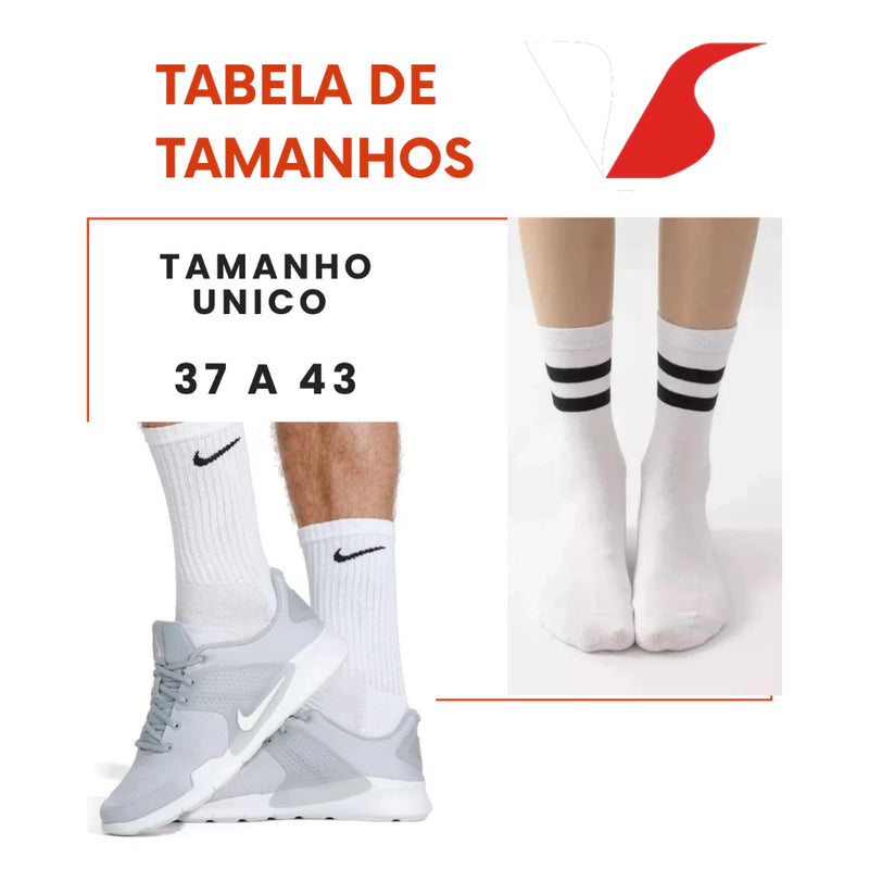 Kit 12 Pares Meia Cano Médio Meia Esportiva Meia Pretas/Brancas/Cinzas  Oferta