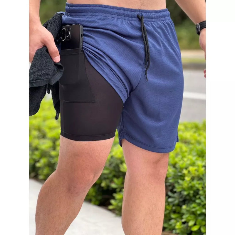Bermuda Elastano Short Dry Fit 2 em 1 Academia Masculina Treino Corrida