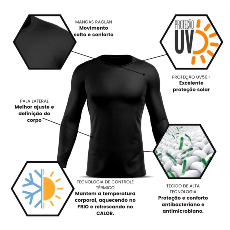 Camisa  Térmica Proteção Solar Uv 50 Dry Fit